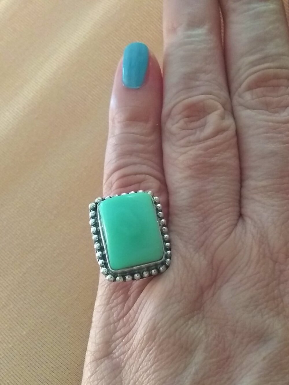 Sz 6.75 ~ Green Stone (Chrysoprase?) Ring - Positive + Refreshing Vibes